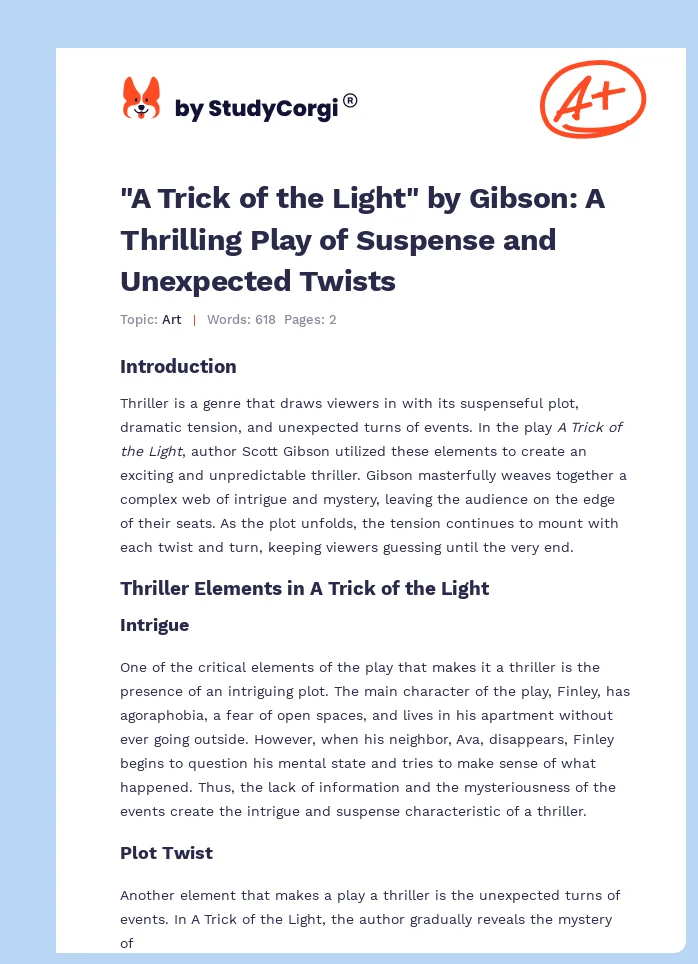 "A Trick of the Light" by Gibson: A Thrilling Play of Suspense and Unexpected Twists. Page 1