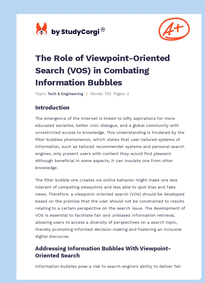 The Role of Viewpoint-Oriented Search (VOS) in Combating Information Bubbles. Page 1