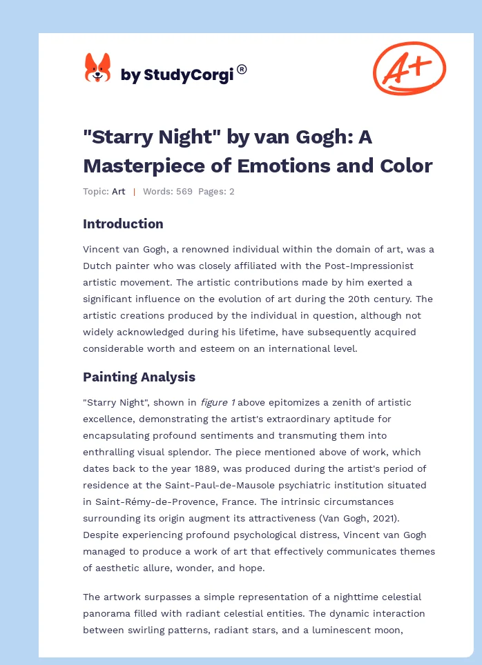 "Starry Night" by van Gogh: A Masterpiece of Emotions and Color. Page 1