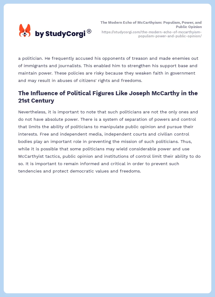 The Modern Echo of McCarthyism: Populism, Power, and Public Opinion. Page 2