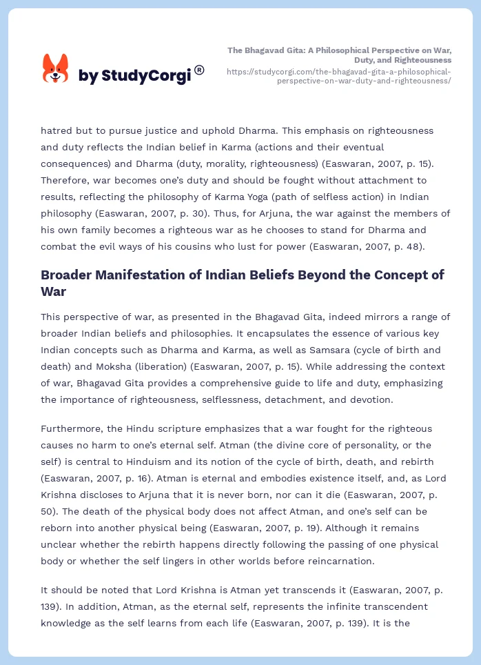 The Bhagavad Gita: A Philosophical Perspective on War, Duty, and Righteousness. Page 2