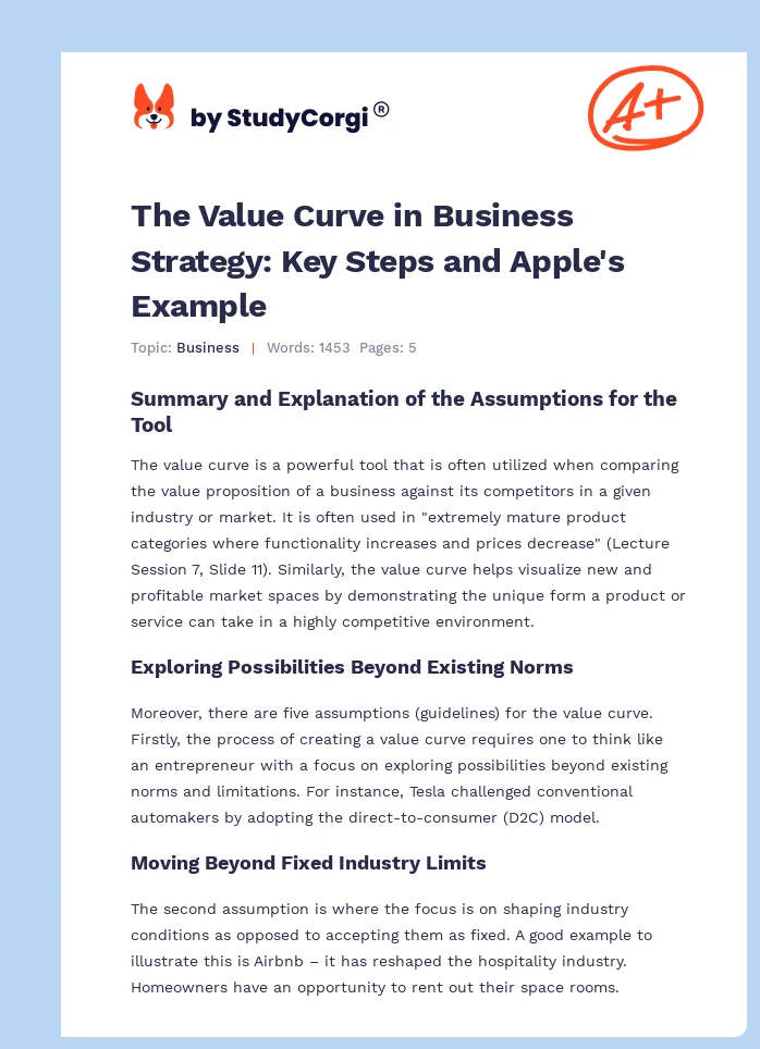 The Value Curve in Business Strategy: Key Steps and Apple's Example. Page 1