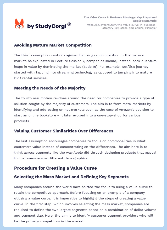 The Value Curve in Business Strategy: Key Steps and Apple's Example. Page 2