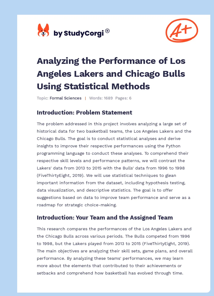 Analyzing the Performance of Los Angeles Lakers and Chicago Bulls Using Statistical Methods. Page 1