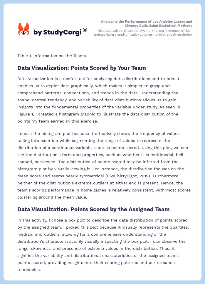 Analyzing the Performance of Los Angeles Lakers and Chicago Bulls Using Statistical Methods. Page 2