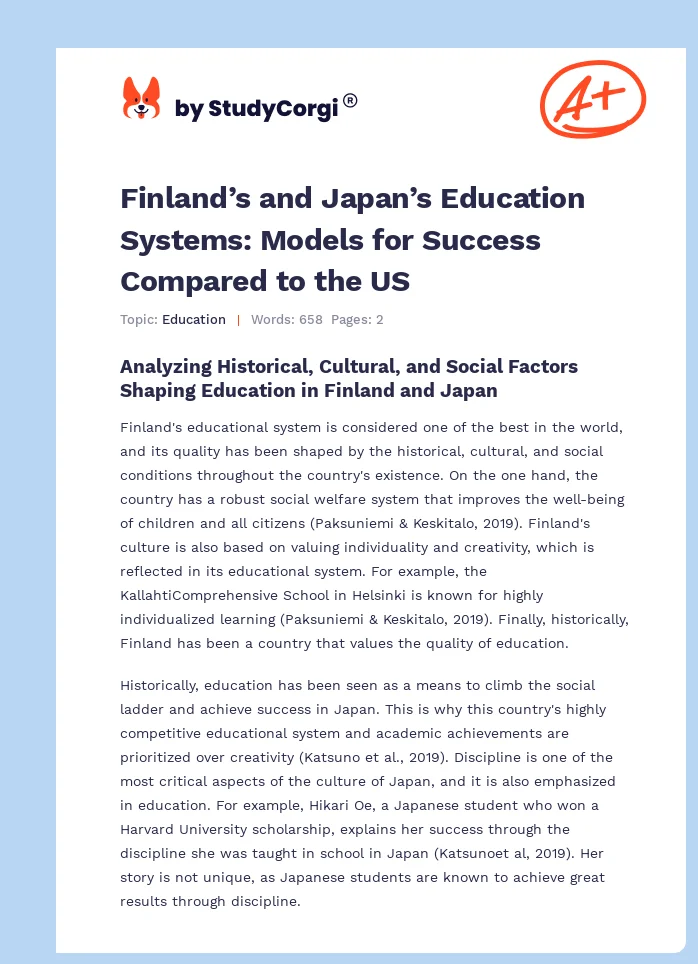 Finland’s and Japan’s Education Systems: Models for Success Compared to the US. Page 1