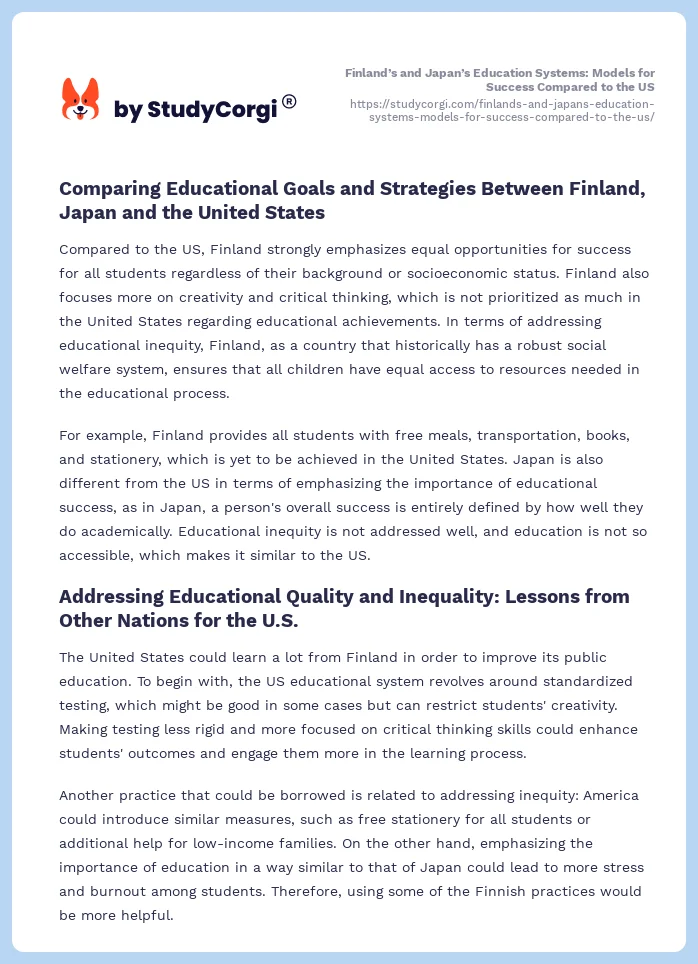 Finland’s and Japan’s Education Systems: Models for Success Compared to the US. Page 2