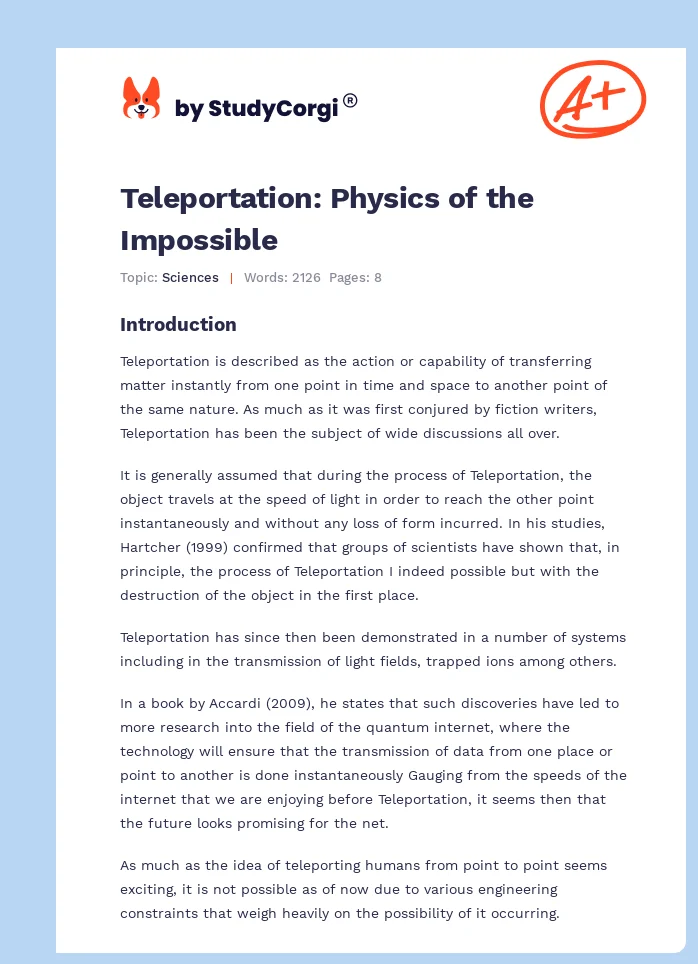 Teleportation: Physics of the Impossible. Page 1