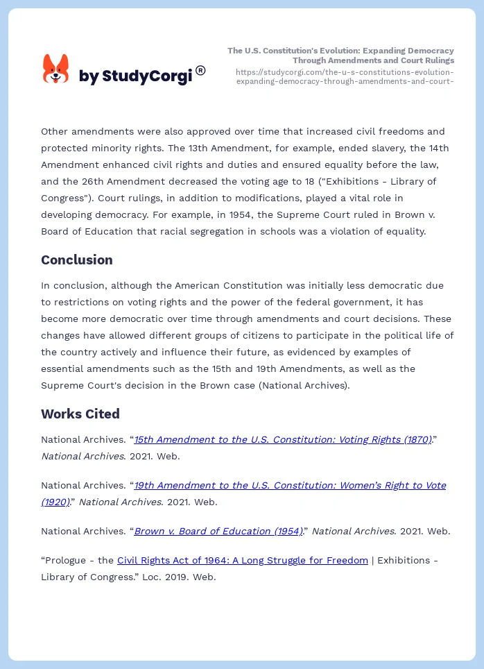 The U.S. Constitution's Evolution: Expanding Democracy Through Amendments and Court Rulings. Page 2