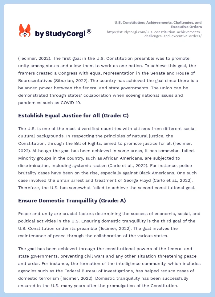 U.S. Constitution: Achievements, Challenges, and Executive Orders. Page 2