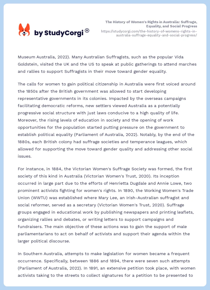 The History of Women's Rights in Australia: Suffrage, Equality, and Social Progress. Page 2