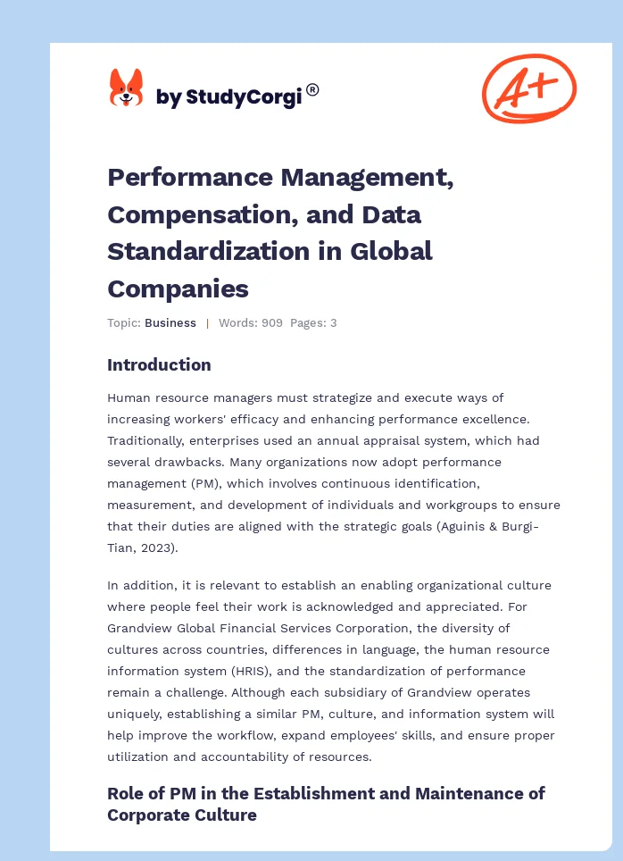 Performance Management, Compensation, and Data Standardization in Global Companies. Page 1