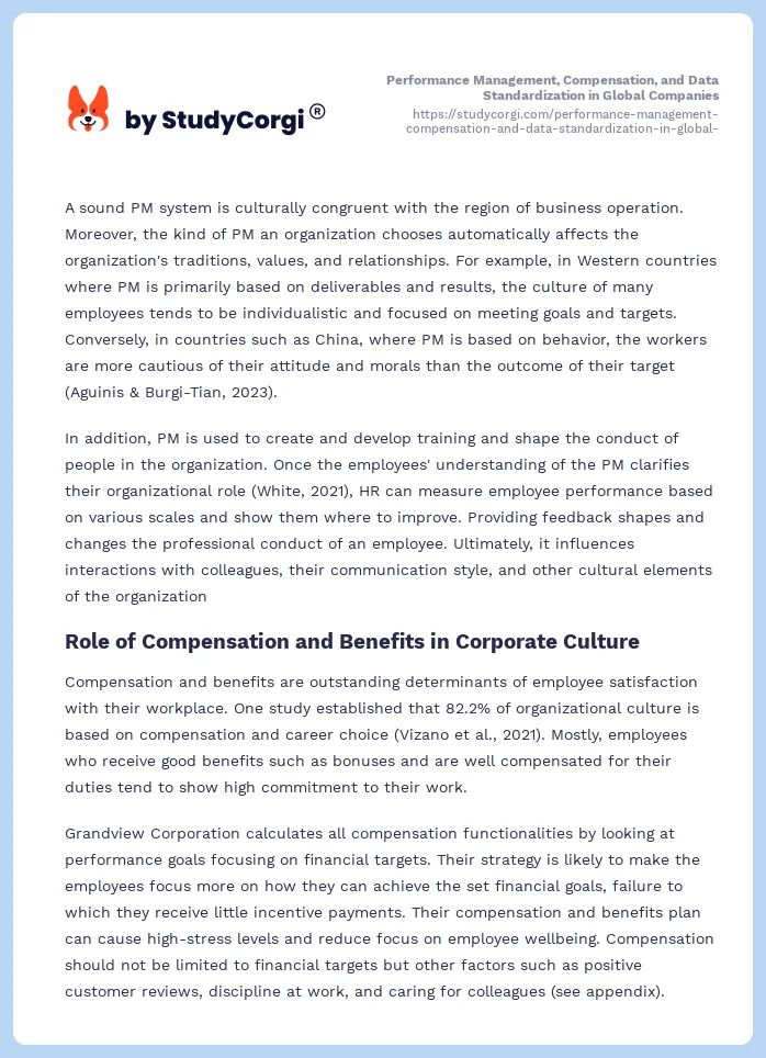 Performance Management, Compensation, and Data Standardization in Global Companies. Page 2