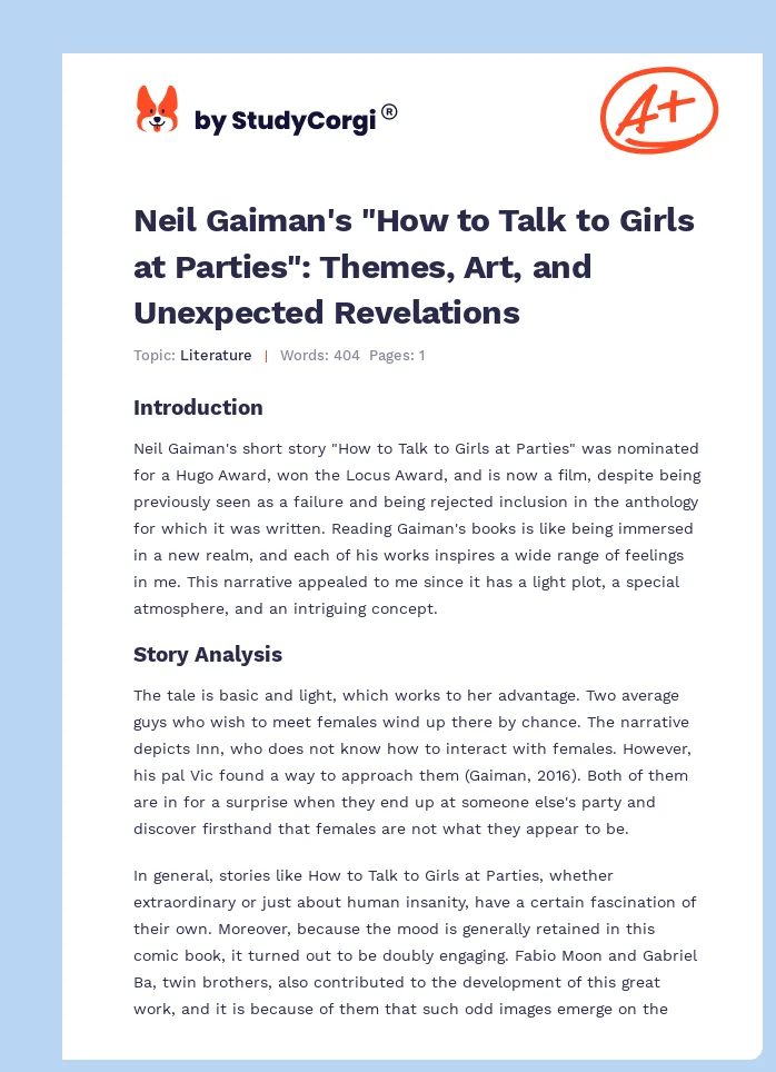 Neil Gaiman's "How to Talk to Girls at Parties": Themes, Art, and Unexpected Revelations. Page 1