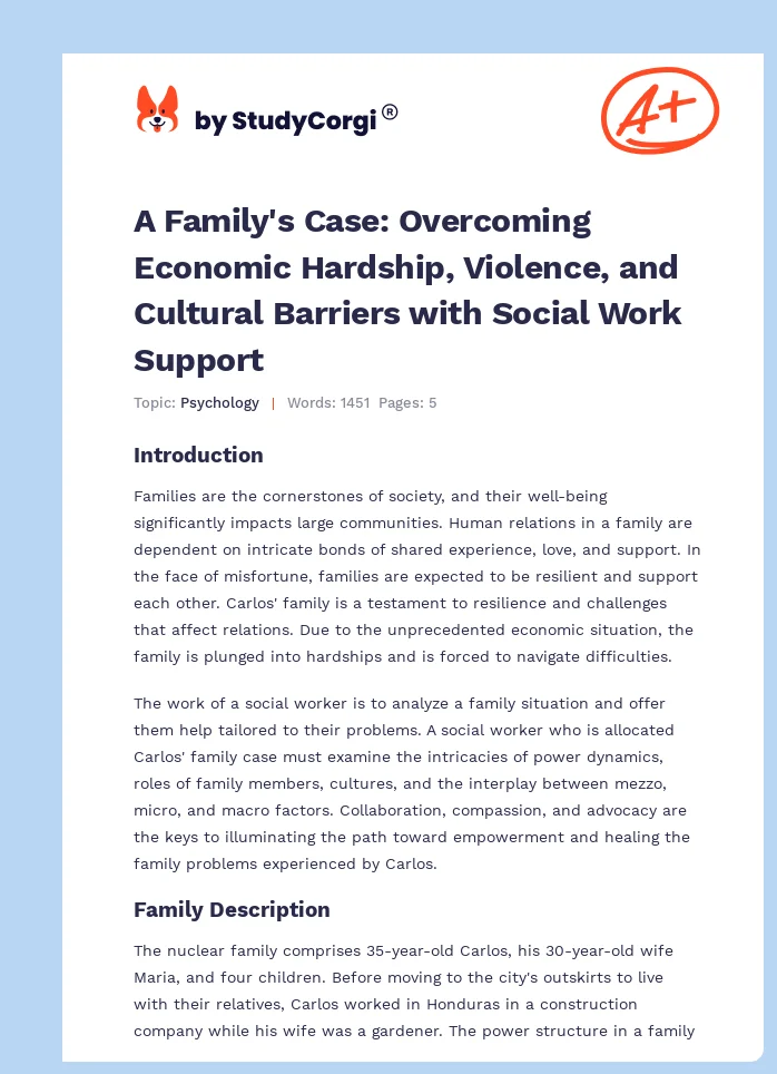 A Family's Case: Overcoming Economic Hardship, Violence, and Cultural Barriers with Social Work Support. Page 1