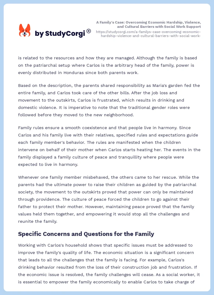 A Family's Case: Overcoming Economic Hardship, Violence, and Cultural Barriers with Social Work Support. Page 2