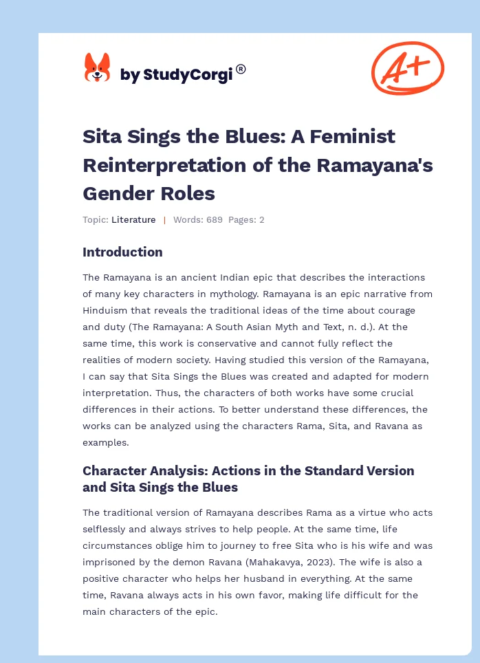 Sita Sings the Blues: A Feminist Reinterpretation of the Ramayana's Gender Roles. Page 1