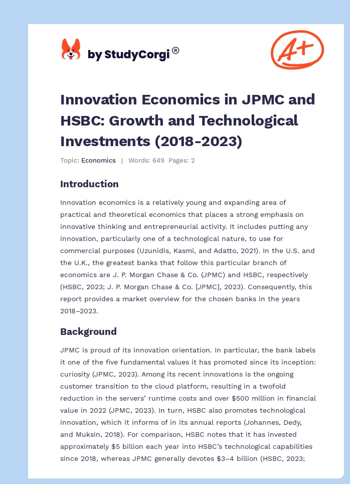 Innovation Economics in JPMC and HSBC: Growth and Technological Investments (2018-2023). Page 1