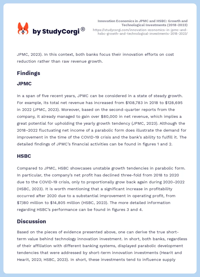 Innovation Economics in JPMC and HSBC: Growth and Technological Investments (2018-2023). Page 2