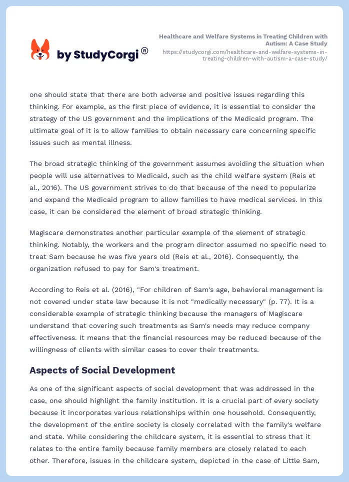 Healthcare and Welfare Systems in Treating Children with Autism: A Case Study. Page 2