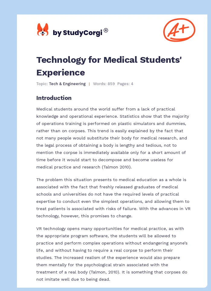 Technology for Medical Students' Experience. Page 1