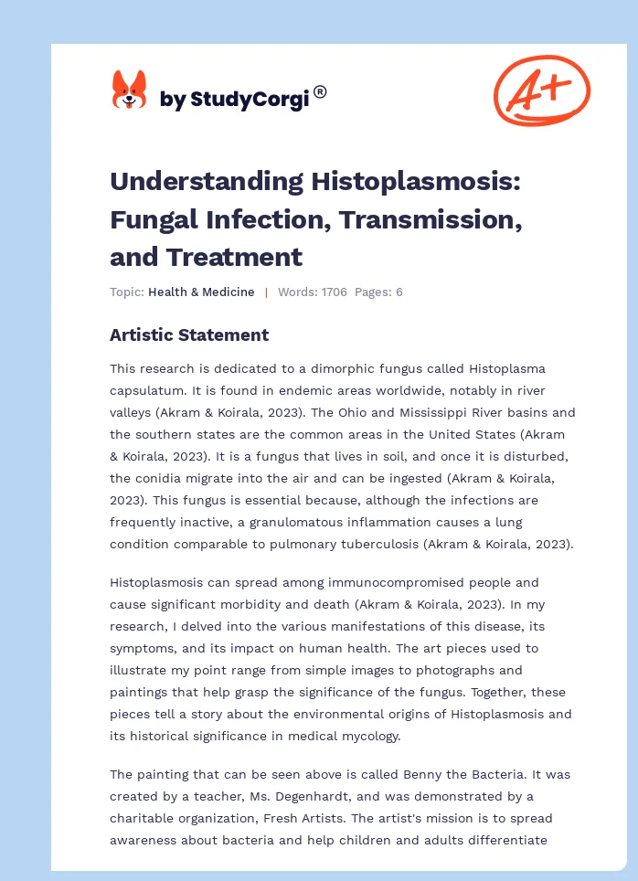 Understanding Histoplasmosis: Fungal Infection, Transmission, and Treatment. Page 1