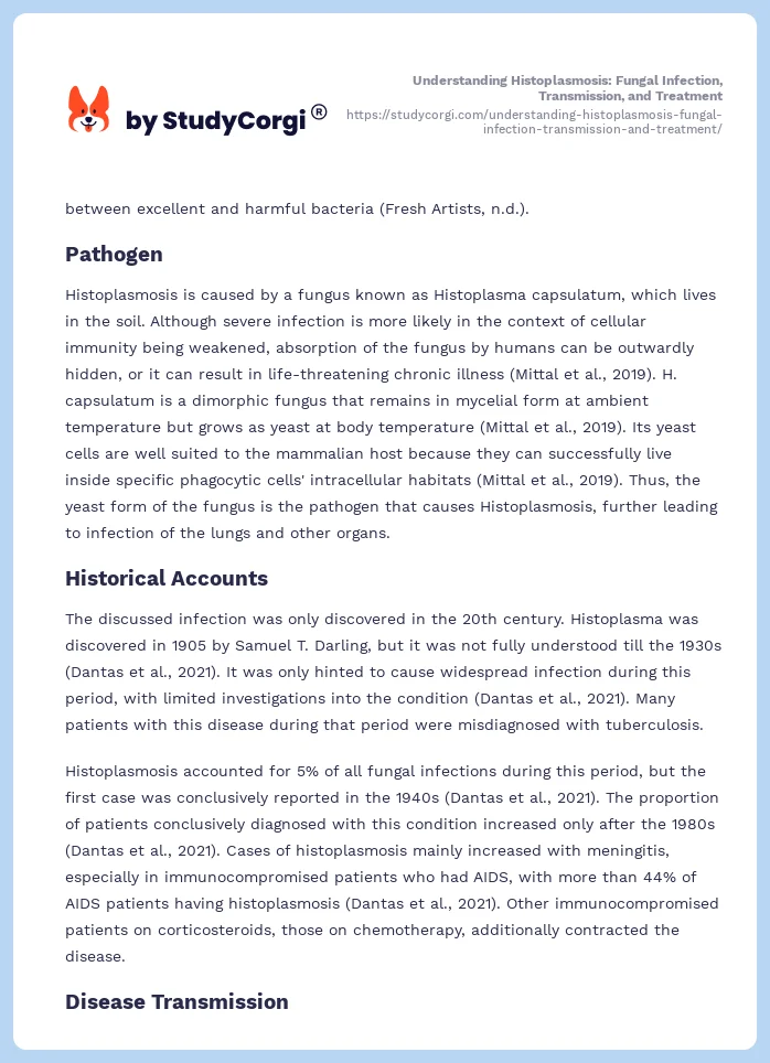 Understanding Histoplasmosis: Fungal Infection, Transmission, and Treatment. Page 2