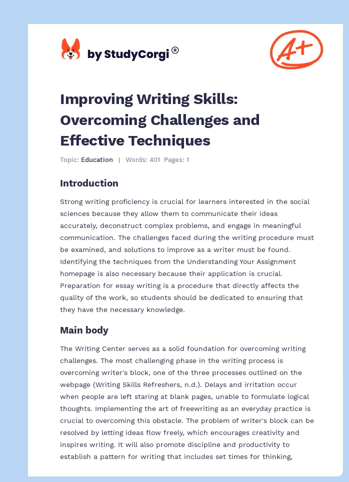 Improving Writing Skills: Overcoming Challenges and Effective Techniques. Page 1