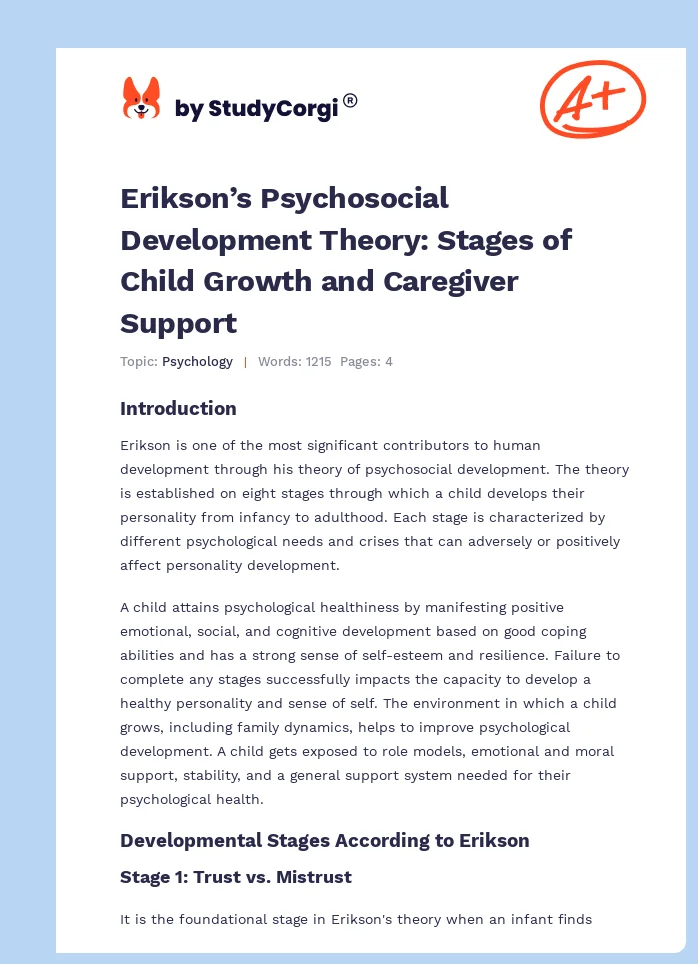 Erikson’s Psychosocial Development Theory: Stages of Child Growth and Caregiver Support. Page 1