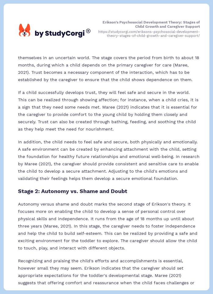 Erikson’s Psychosocial Development Theory: Stages of Child Growth and Caregiver Support. Page 2