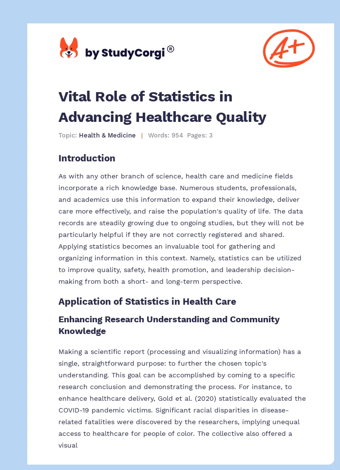 Vital Role of Statistics in Advancing Healthcare Quality. Page 1