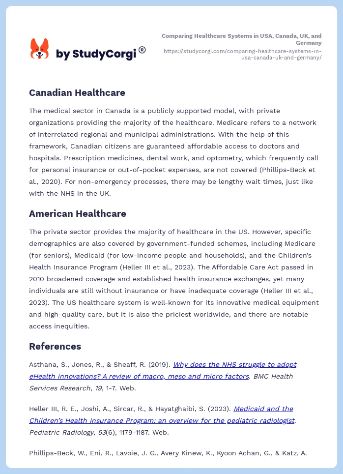 Comparing Healthcare Systems in USA, Canada, UK, and Germany. Page 2