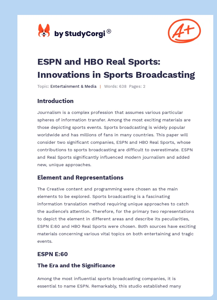 ESPN and HBO Real Sports: Innovations in Sports Broadcasting. Page 1