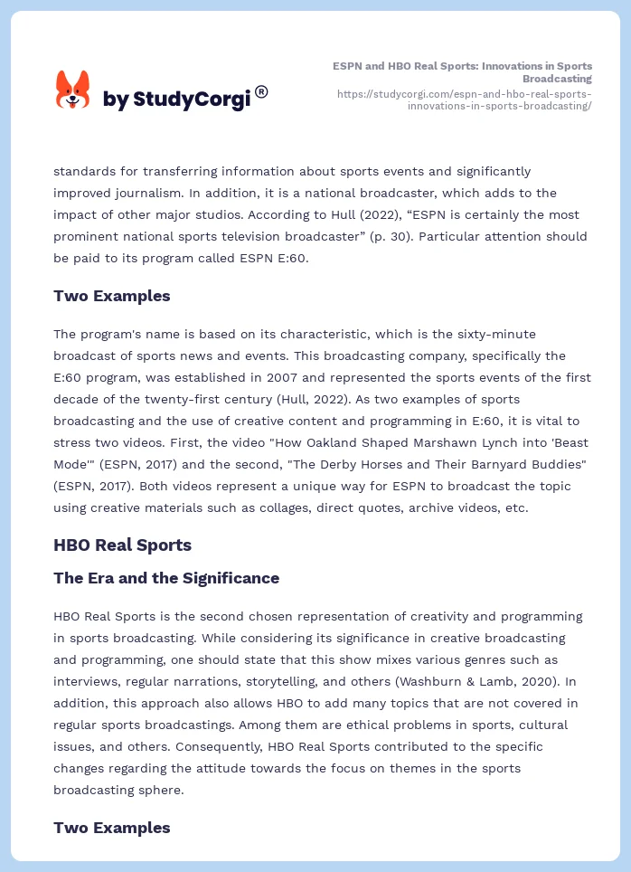 ESPN and HBO Real Sports: Innovations in Sports Broadcasting. Page 2