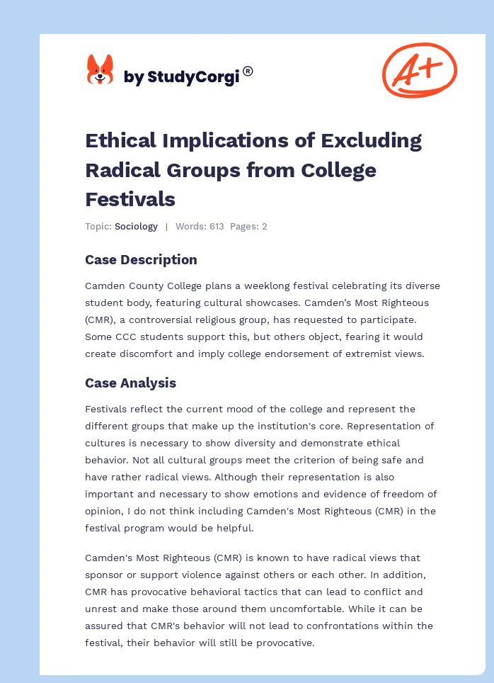 Ethical Implications of Excluding Radical Groups from College Festivals. Page 1