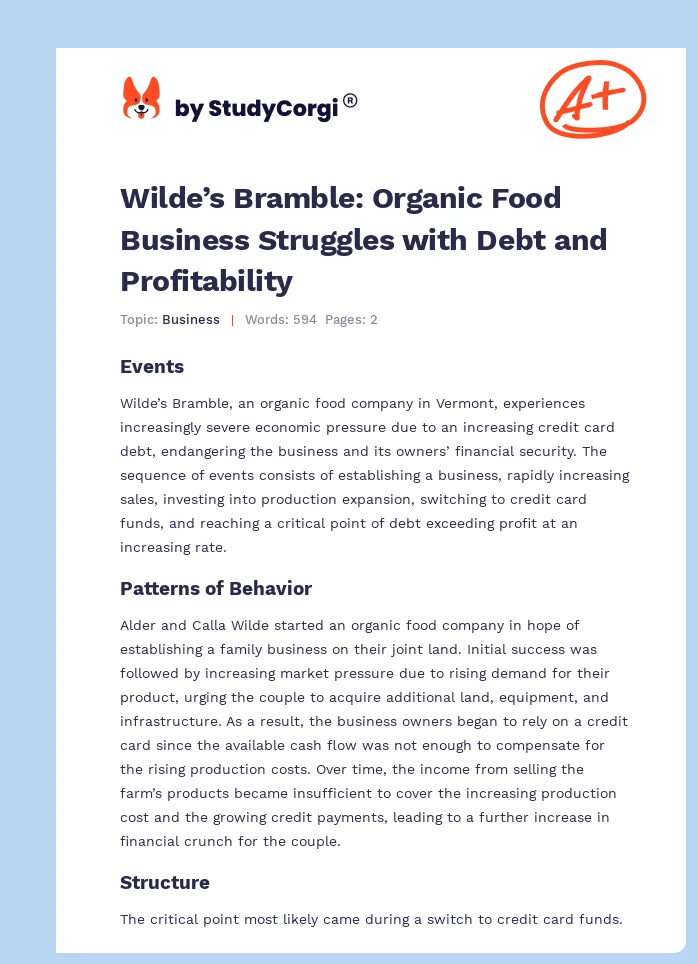 Wilde’s Bramble: Organic Food Business Struggles with Debt and Profitability. Page 1