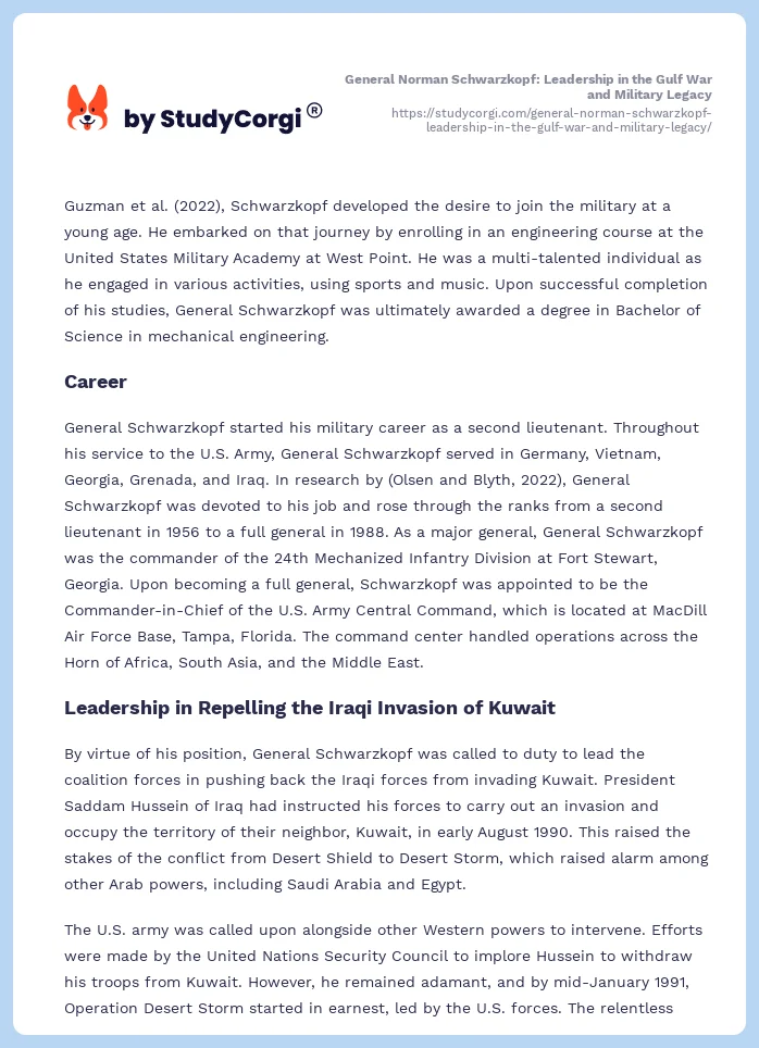 General Norman Schwarzkopf: Leadership in the Gulf War and Military Legacy. Page 2