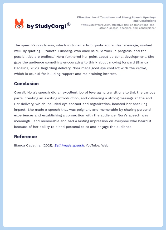 Effective Use of Transitions and Strong Speech Openings and Conclusions. Page 2