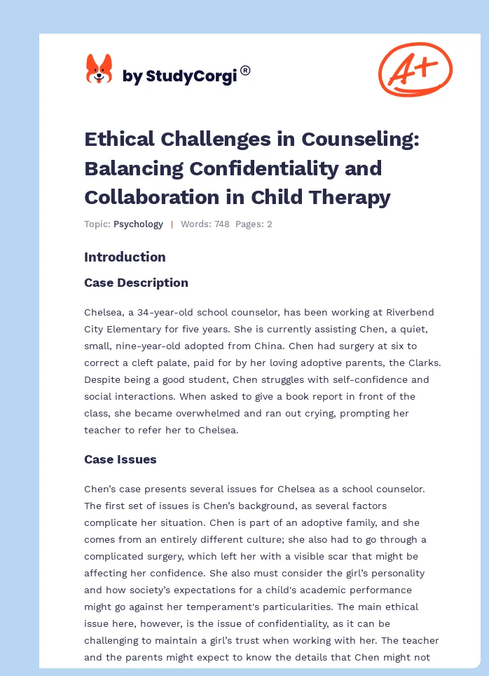 Ethical Challenges in Counseling: Balancing Confidentiality and Collaboration in Child Therapy. Page 1