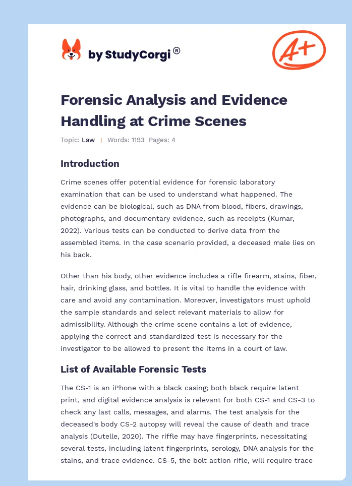 Forensic Analysis and Evidence Handling at Crime Scenes. Page 1