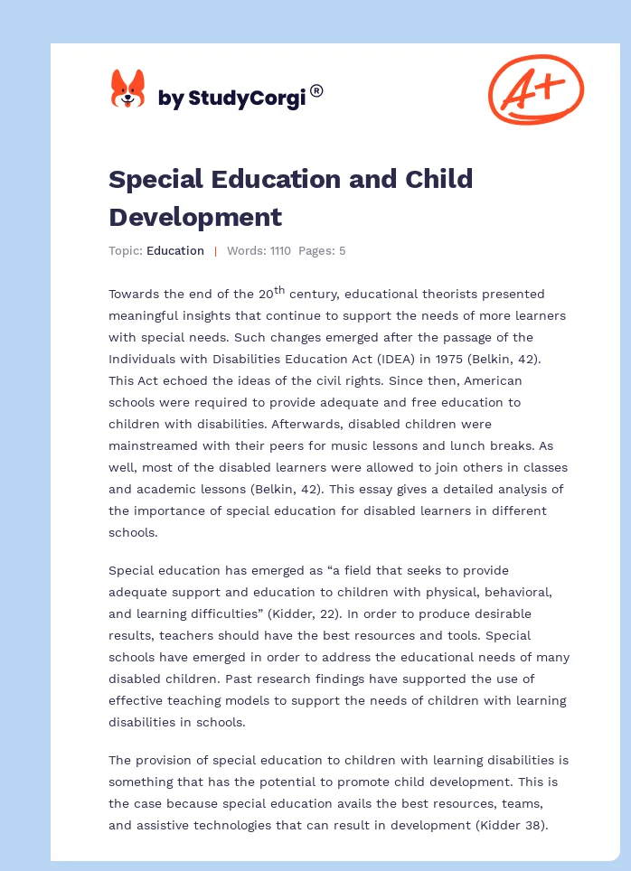 Special Education and Child Development. Page 1