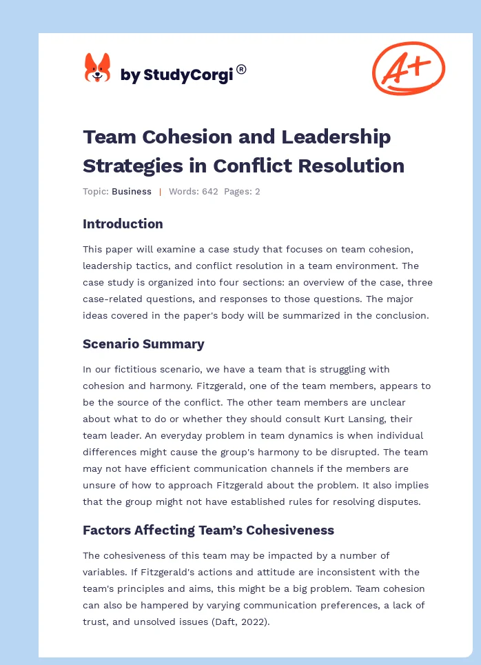 Team Cohesion and Leadership Strategies in Conflict Resolution. Page 1