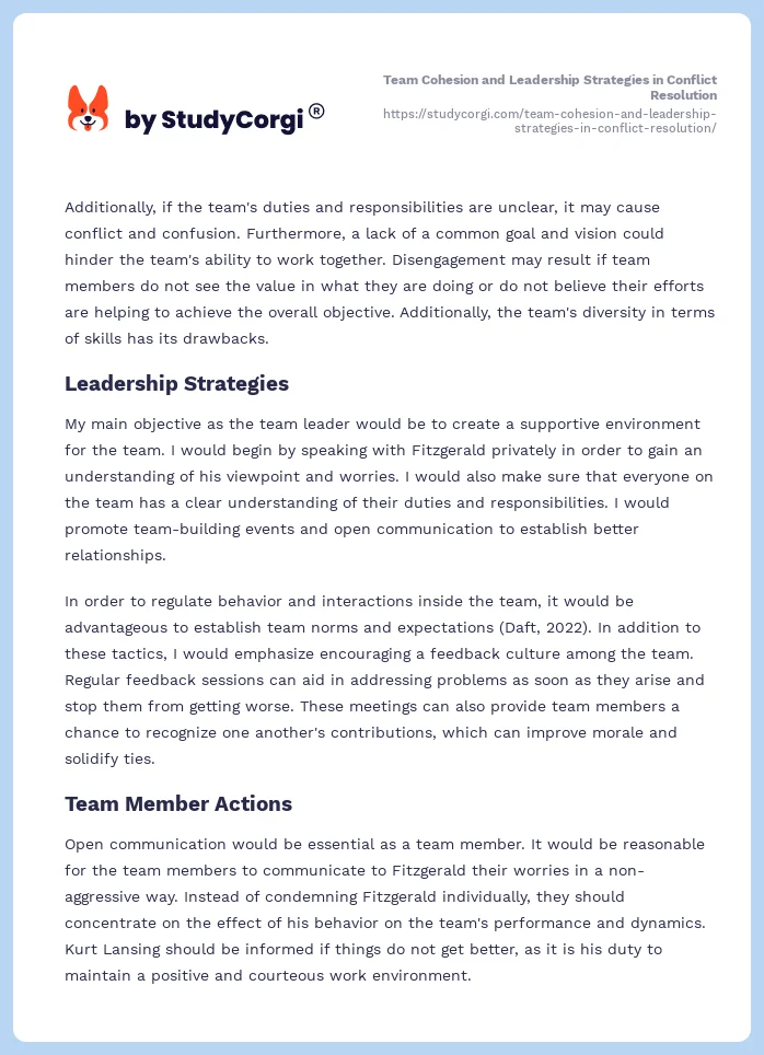 Team Cohesion and Leadership Strategies in Conflict Resolution. Page 2