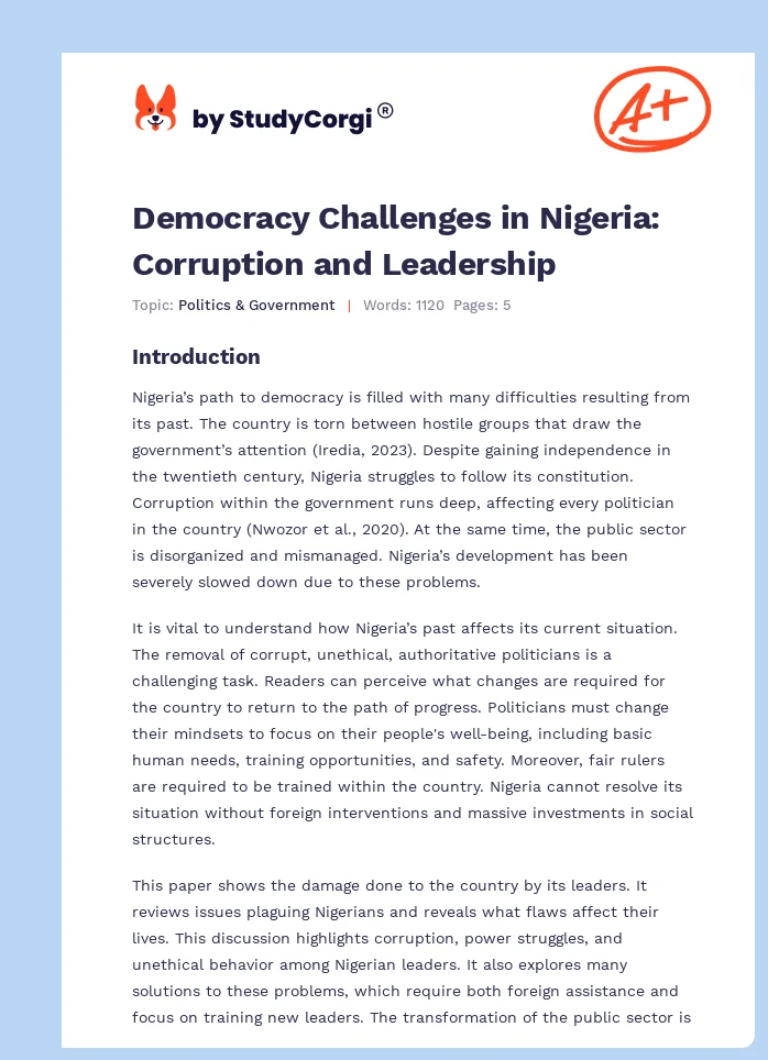 Democracy Challenges in Nigeria: Corruption and Leadership. Page 1