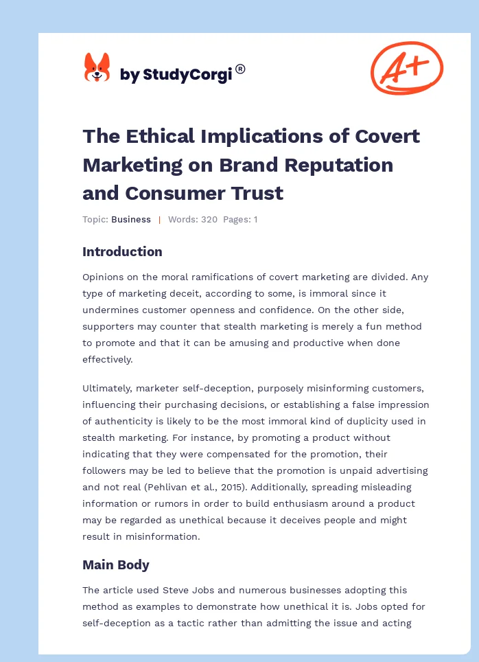 The Ethical Implications of Covert Marketing on Brand Reputation and Consumer Trust. Page 1