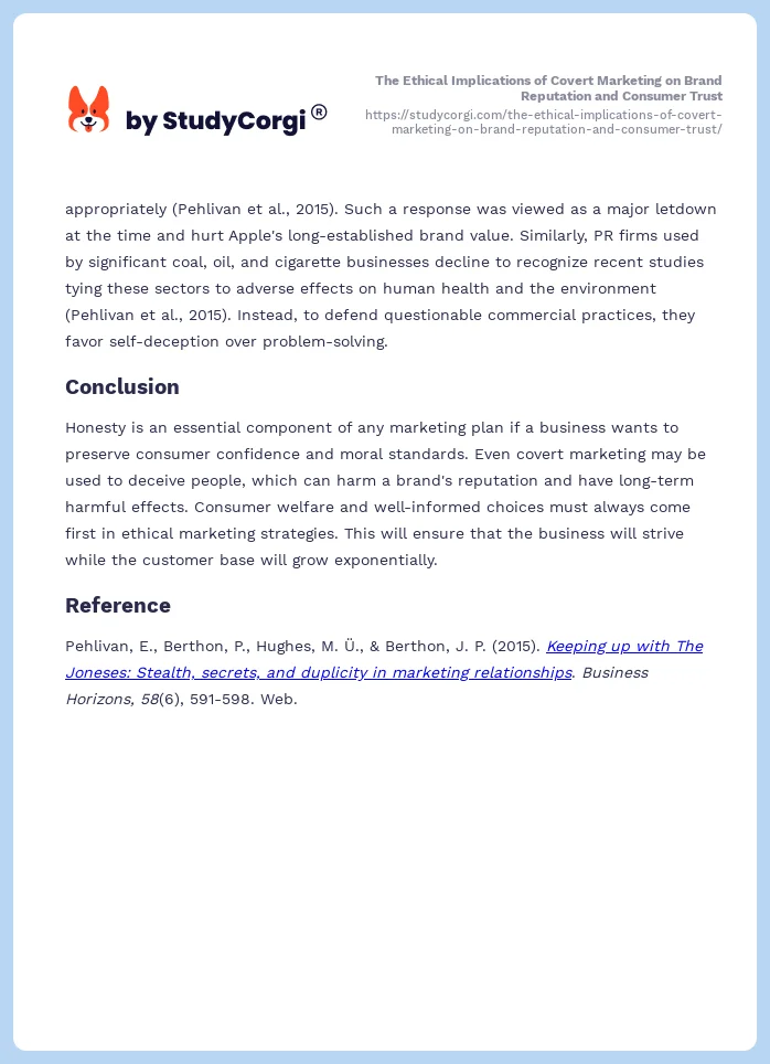 The Ethical Implications of Covert Marketing on Brand Reputation and Consumer Trust. Page 2