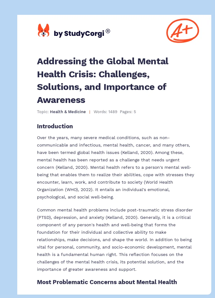 Addressing the Global Mental Health Crisis: Challenges, Solutions, and Importance of Awareness. Page 1