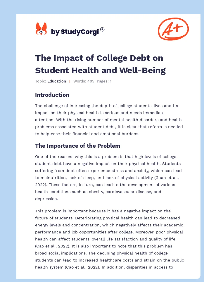 The Impact of College Debt on Student Health and Well-Being. Page 1