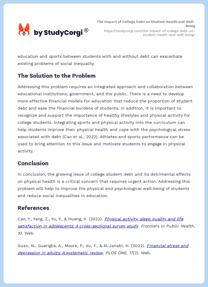 The Impact of College Debt on Student Health and Well-Being. Page 2