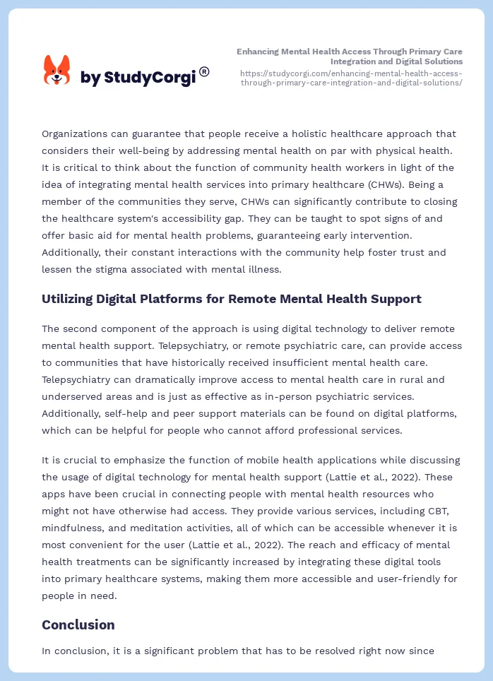 Enhancing Mental Health Access Through Primary Care Integration and Digital Solutions. Page 2